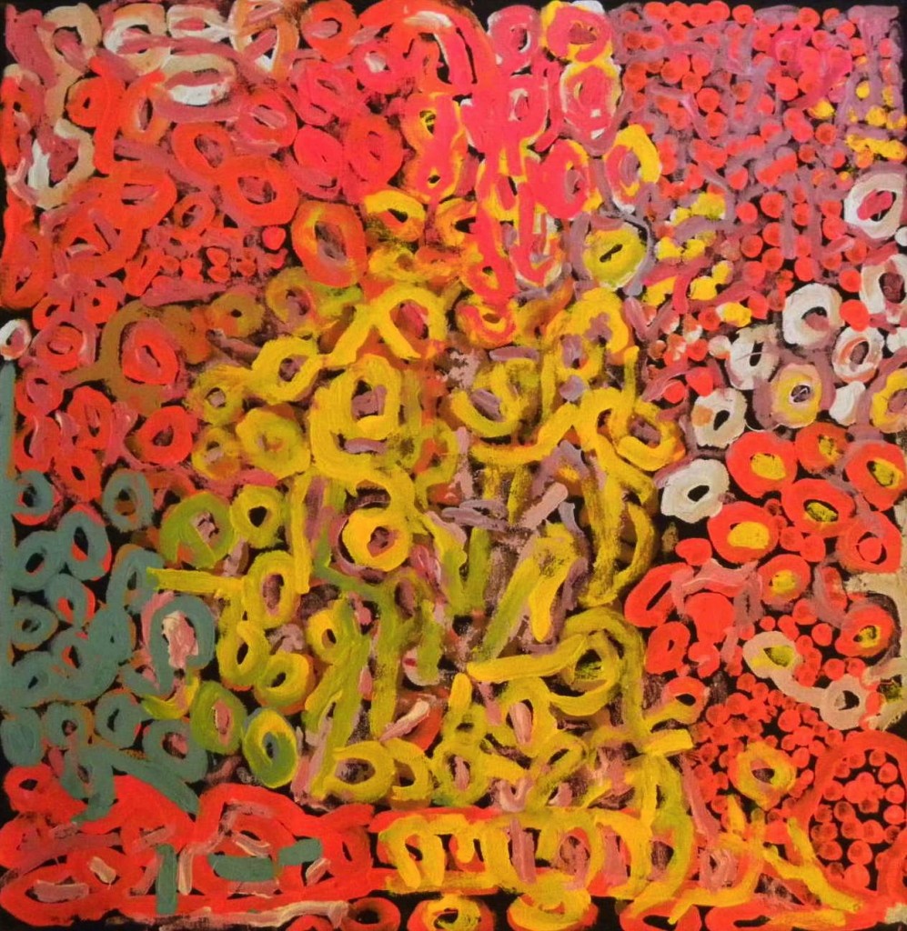 Tjapartji Bates - Kungkarangkalpa (Seven Sisters Dreaming), 2010<br />76.2 x 76.2 cm - Acrylic on canvas