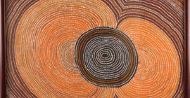 Shorty Lungkata Tjungurrayi, Pattern in Sand, 1980. Acrylic on canvas, 24” x 26”. © 2012 Aboriginal Artists Agency, Australia.