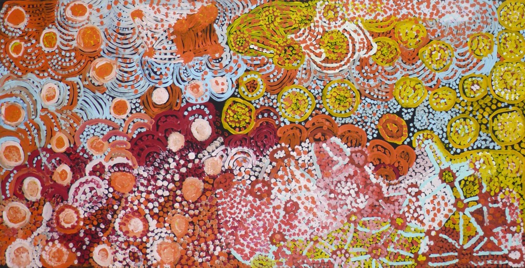 Carol Maayatja Golding - Tjukurla Pirni, 2010 - 76.2 x 152.4cm - Acrylic on canvas - Provenance: Warakurna Artists, WA ; Exhibited in 2010 Telstra National Aboriginal and Torres Strait Islander Art Award (NATSIAAA), Museums and Art Galleries of the Northern Territory, Darwin ; IDAIA - International Development for Australian Indigenous Art; Private Collection Brocard-Estrangin.