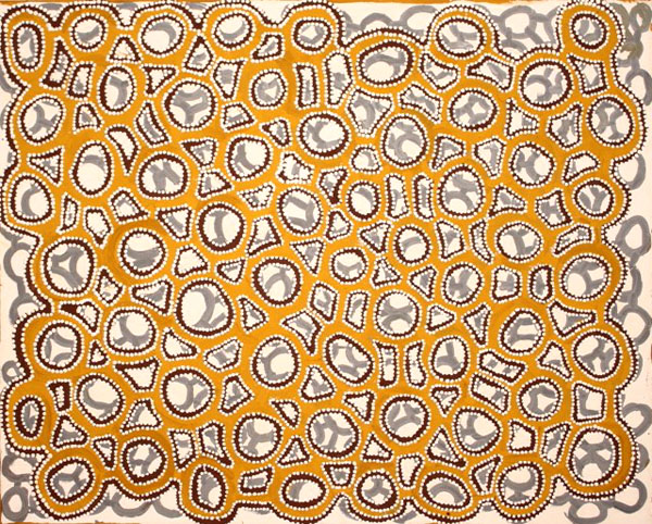  Kittey Malarvie, Luga - Cracked mud, 2013. Natural ochre and pigment on canvas, 100 x 80 cm. (#410212) © The Artist - Photo Courtesy Waringarri