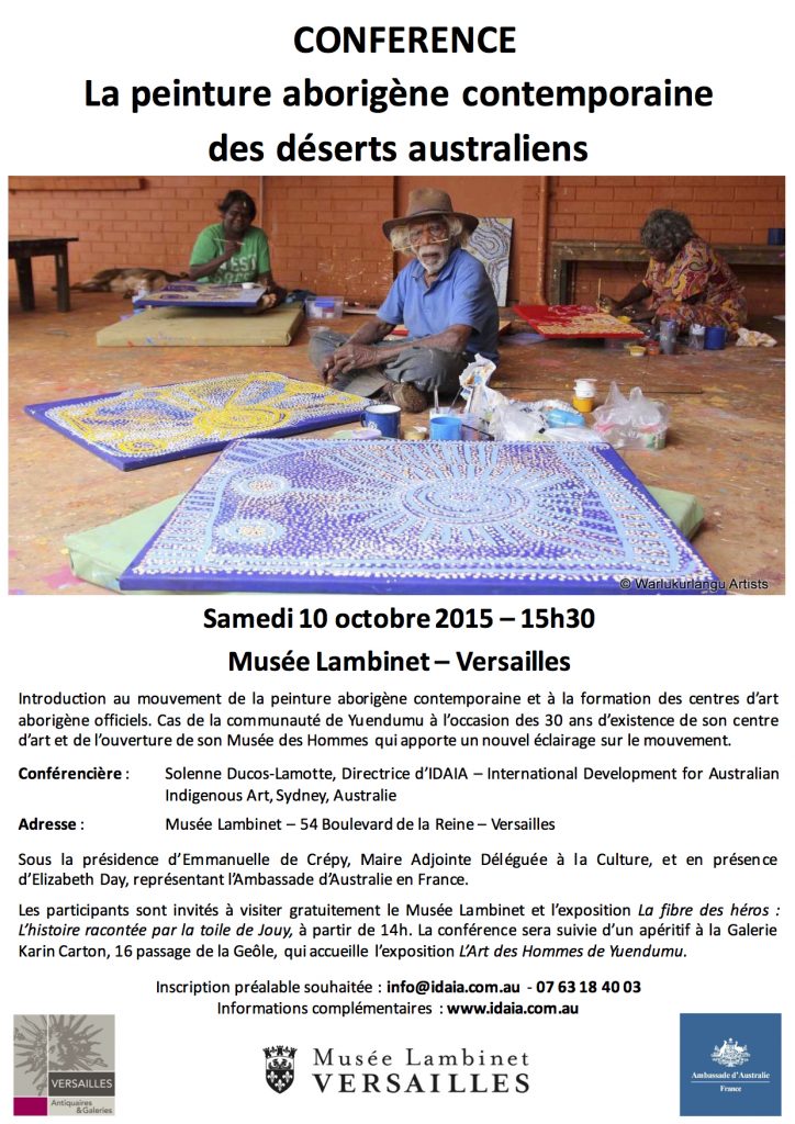  Poster Conference 10 octobre 2015 - Musee Lambinet Versailles © IDAIA - Photo Warlukurlangu Artists with the authorisation of the artist's family