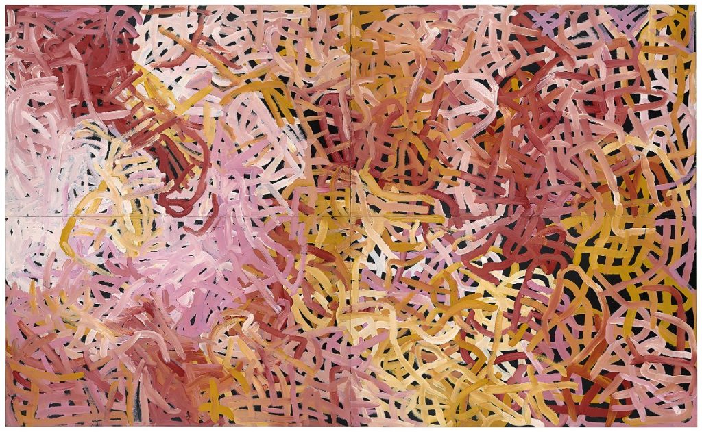 Emily Kam Kngwarray - <em>Anwerlarr angerr (Big yam)</em>, 1996 - 245 cm x 401 cm - Synthetic polymer paint on canvas © The Artist - Image courtesy National Gallery of Victoria, Melbourne