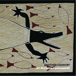 Cover of exhibition catalogue "Another Country – Art Aborigène Contemporain" © IDAIA - Artwork: Billy Durbuma Black – “Baru Dhawu (Crocodile Story)”, 2015 – 81 x 198 cm – Acrylic on canvas © The Artist