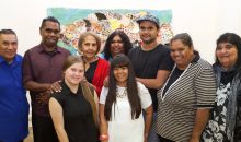 Euraba Artists Alin Duncan, Clinton Day, Gloria Woodbridge, Leonie Binge, Karlie Duncan, Lola Binge and May Hinch - "Miri" 2015 Boomalli - Photo Sharon Hickey