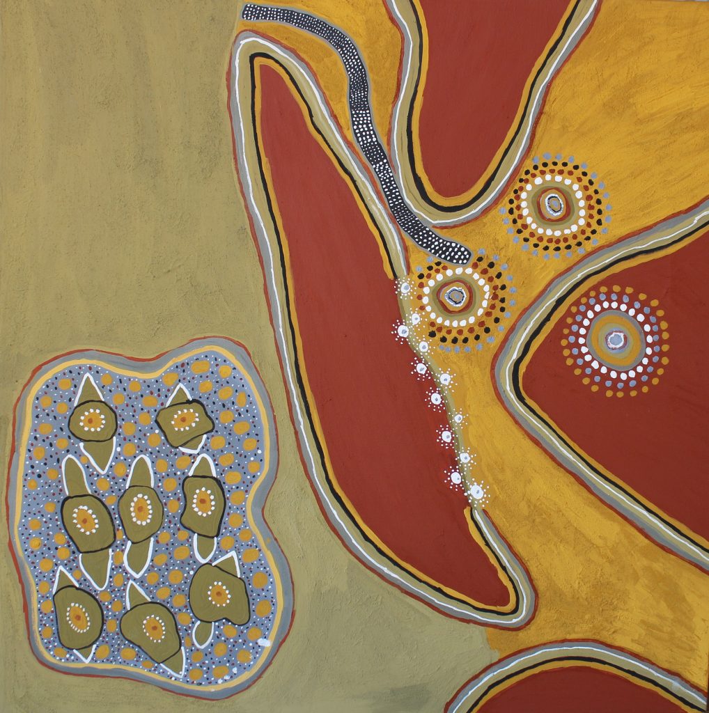 Judy Mengil - "Binjin country" - 2015 - Ochre on canvas - Photo courtesy of Waringarri Aboriginal Arts