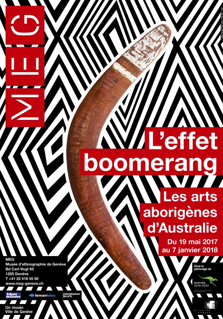 Poster of exhibition The Boomerang Effect - Affiche de l'exposition L’Effet-boomerang © MEG - Design Saentys & Brook Andrew - Photo J.Watts
