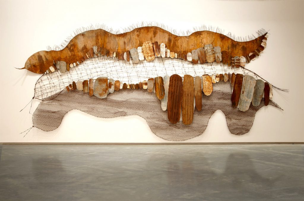 Lorraine Connelly-Northey, Three rivers country, 2010. Corrugated iron, tin, mesh, wire. Museum of Contemporary Art, purchased with funds provided by the Coe and Mordant families, 2010. Image courtesy and © the artist.