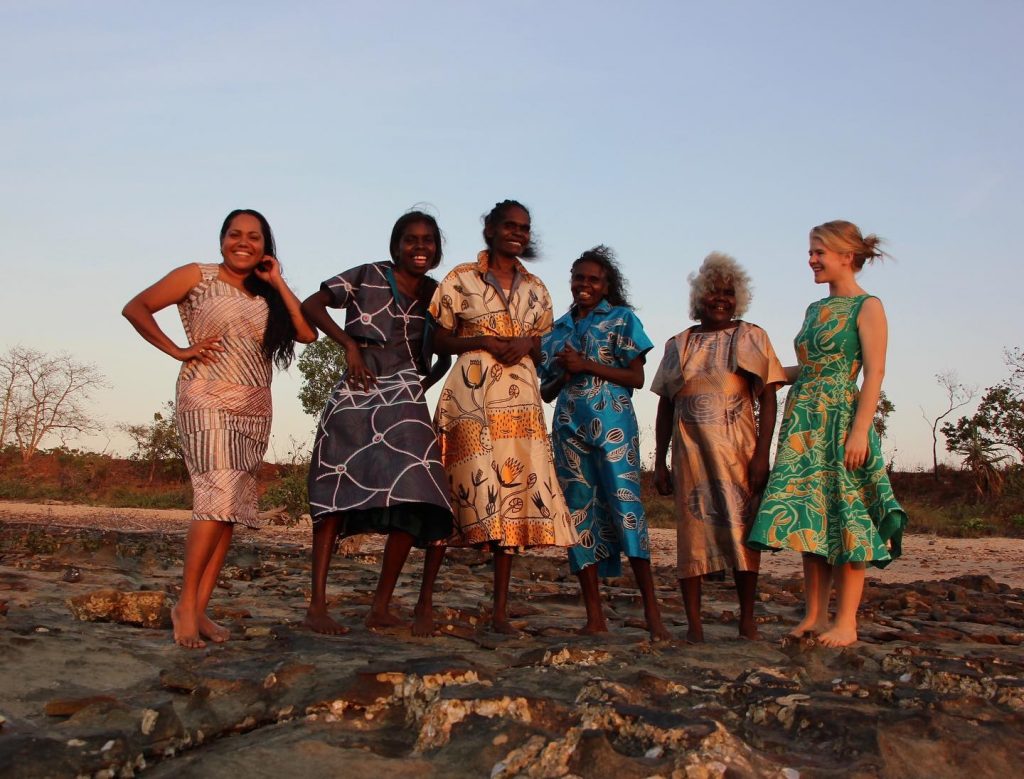 Image: L-R Jessica Phillips, Jactina Lami Lami, Jennifer Wurrkidj, Deborah Wurrkidj, Janet Marawarr, Ingrid Johanson. Image courtesy of Babbarra Women's Centre.