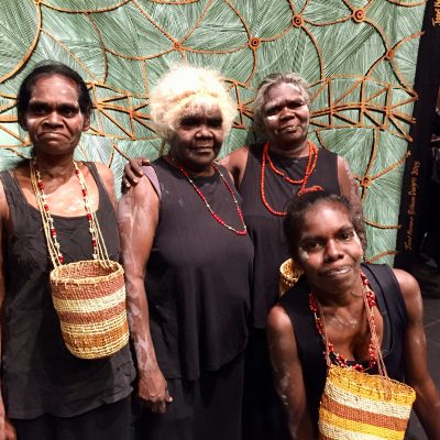 Artists Jennifer, Janet, Elizabeth and Jacinta at the opening ceremony for 'Jarracharra - Dry season wind : Les vents de la saison sèche' at the Australian Embassy Paris - Photo IDAIA