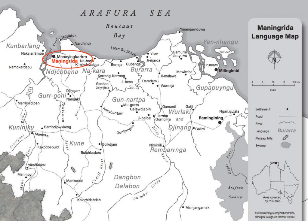 Maningrida Language Map © Bawinanga Aboriginal Corporation, Maningrida College and Batchelor Institute