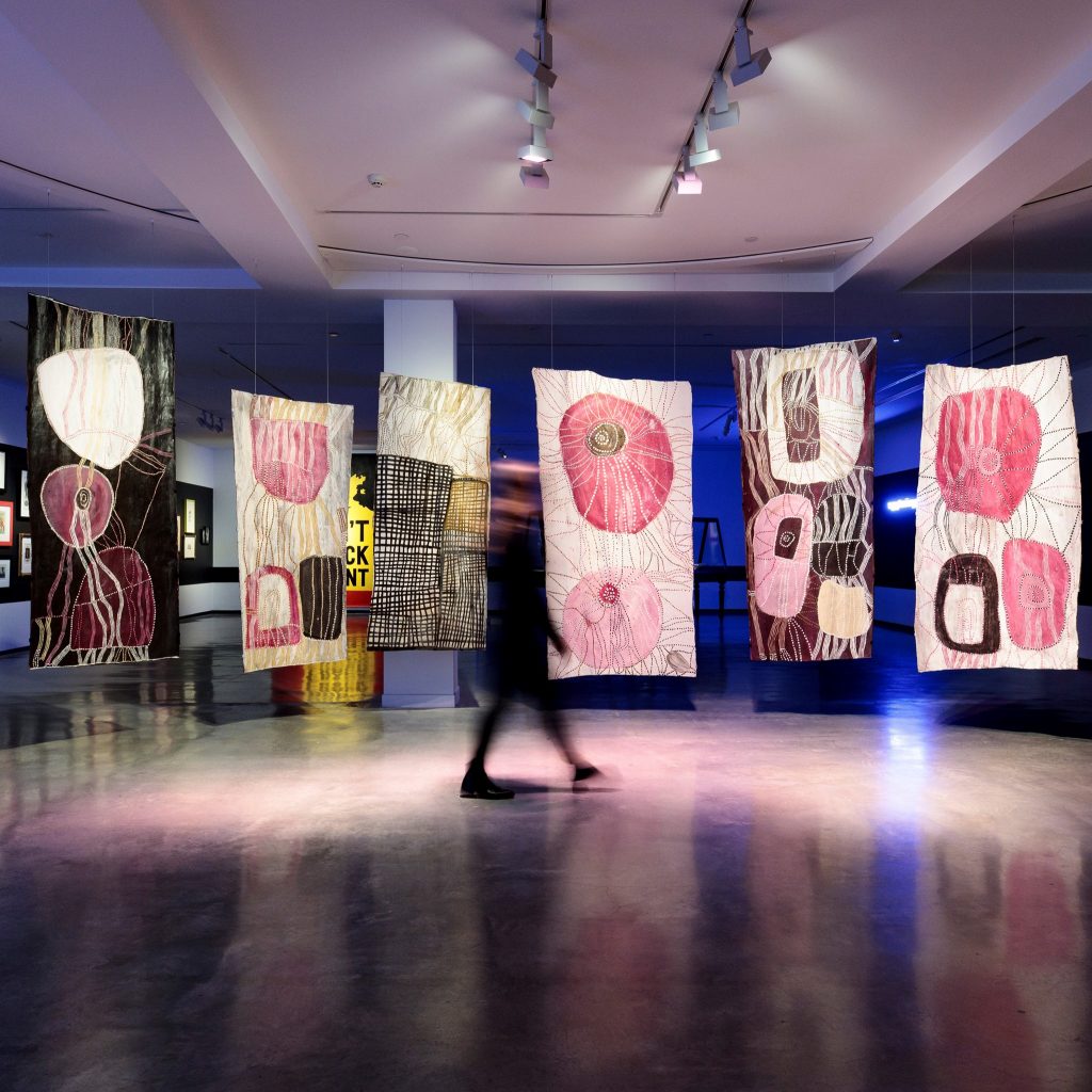 Nongirrna Marawili, installation view, 22nd Biennale of Sydney - NIRIN, Museum of Contemporary Art Australia, Sydney, 2020, image courtesy the artist and Museum of Contemporary Art Australia © the artist, photograph: Ken Leanfore.