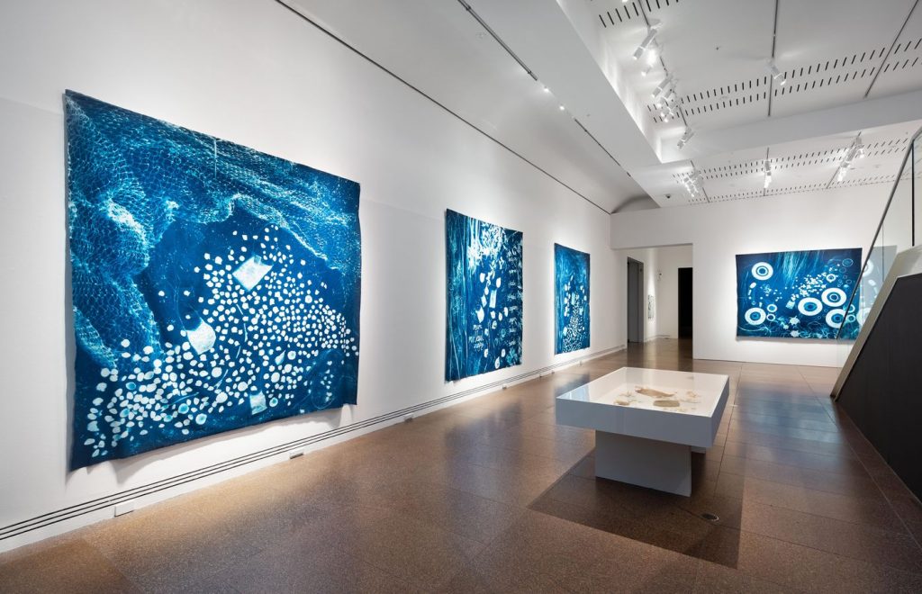 Installation view - Tarnanthi 2020 Open Hands, featuring works by Sonja and Elisa Jane Carmichael, Art Gallery of South Australia, Adelaide; photo Saul Steed