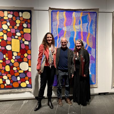 H.E. Megan Anderson, Ambassador and Permanent Representative of Australia to UNESCO (right), with artist Patrice Balvay and Solenne Ducos-Lamotte, Director of IDAIA (left)