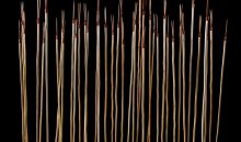 37 contemporary spears, representing other spears taken away by members of the Endeavour's crew, photo courtesy of University of Sydney, Kamak Exhibition copyright