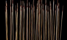 37 contemporary spears, representing other spears taken away by members of the Endeavour's crew, photo courtesy of University of Sydney, Kamak Exhibition copyright