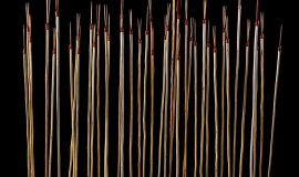 37 contemporary spears, representing other spears taken away by members of the Endeavour's crew, photo courtesy of University of Sydney, Kamak Exhibition copyright