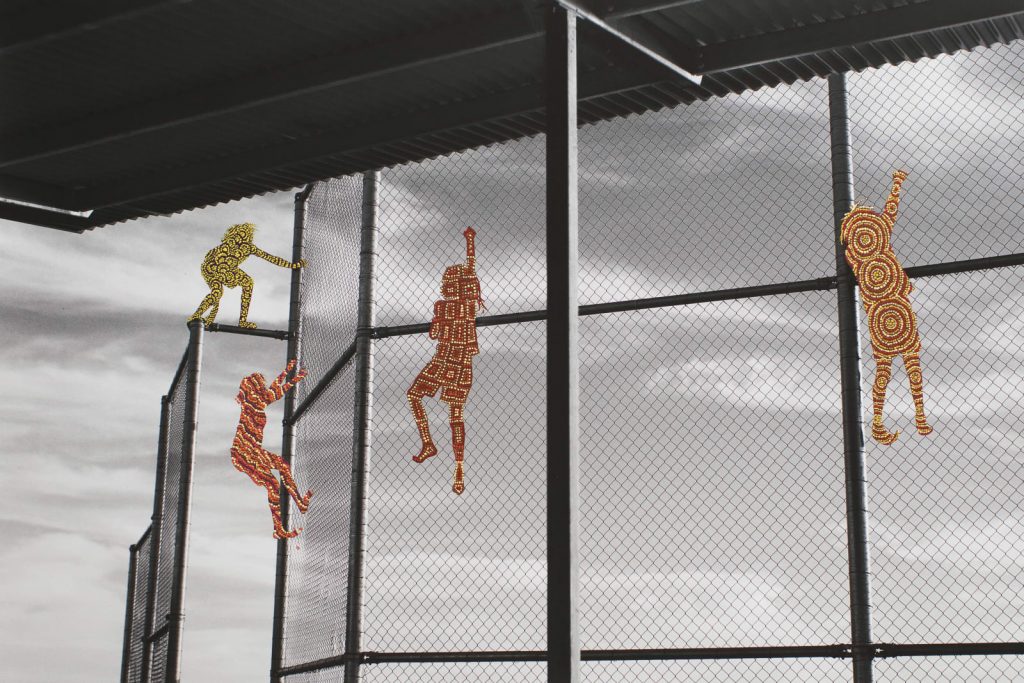 This Way Up (Detail), Restricted with Melinda Napurrurla Wilson, Polly Anne, Napangardi Dixon, Kirsten Nangala Egan and Delena Napaljarri Turner - Photograph Patrick Waterhouse.